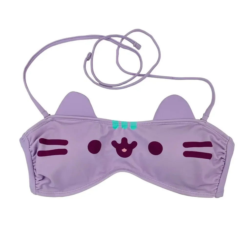 Pusheen Cat Bikini Top Purple Halter Convertible Straps Juniors Girls S